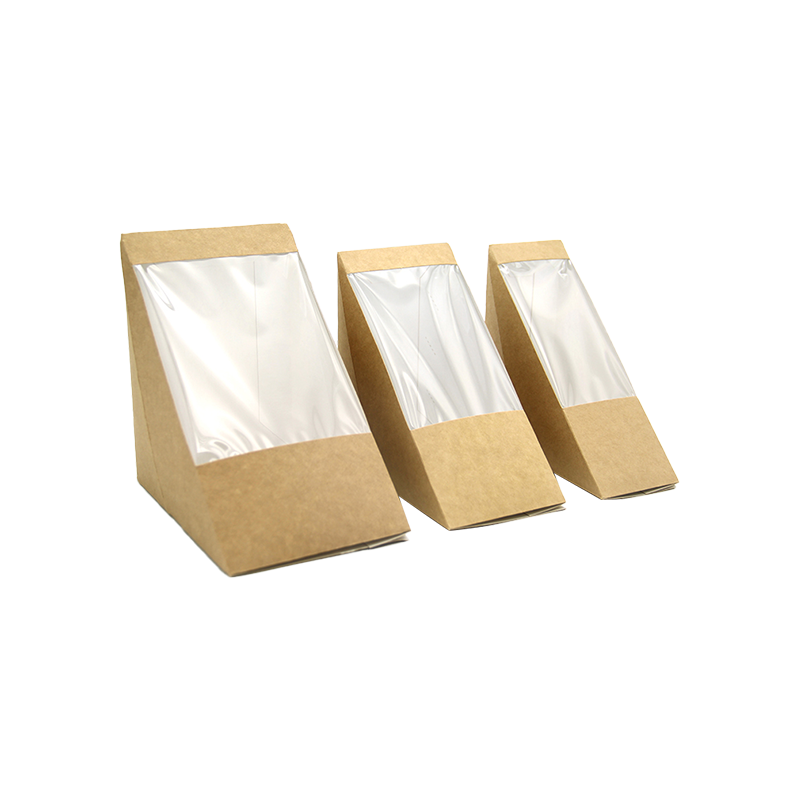 Driehoeksandwichdozen met venster Kraftpapier Sandwichwigdoos Voedselverpakkingen Afhaaldozen voor bakkerijdessert